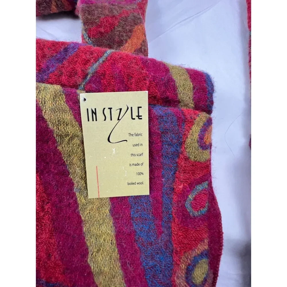 InStyle Boiled Wool Scarf w Hidden Zippered Security Pockets – Abstract print